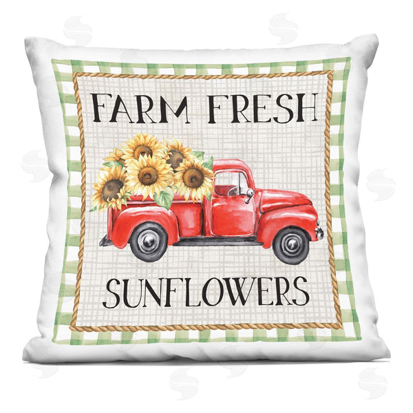 stupell industries Nicole DeCamp | Farm Fresh Sunflowers Gingham Truck Printed Throw Pillow