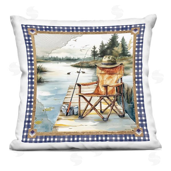 stupell industries Nicole DeCamp | Fishing Chair on Dock Printed Throw Pillow