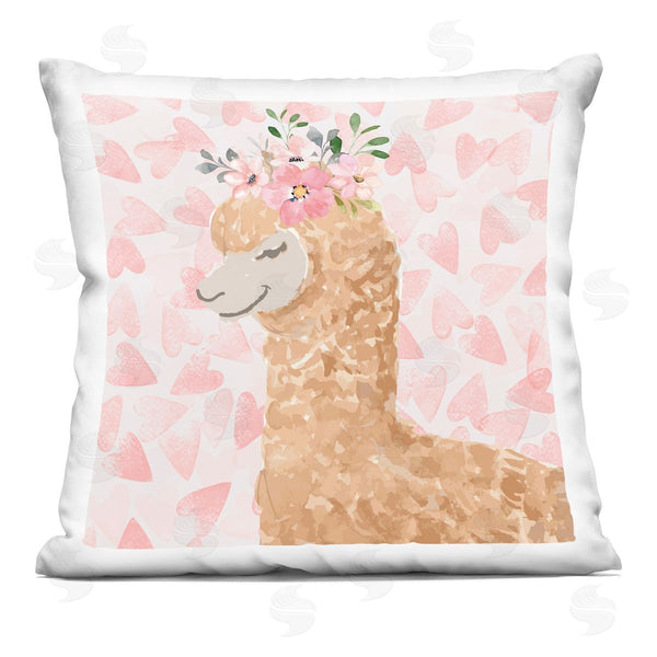 stupell industries Nicole DeCamp | Fluffy Floral Alpaca Cute Pink Heart Pattern Printed Throw Pillow