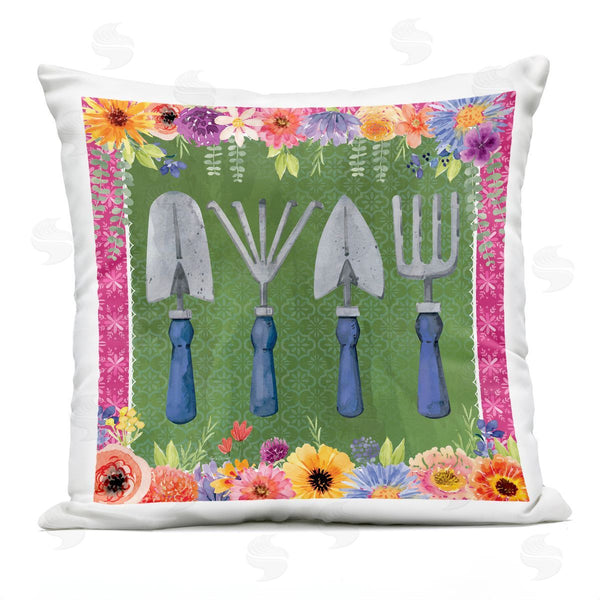 Stupell Industries Nicole DeCamp | Gardening Tools & Floral Border Printed Throw Pillow