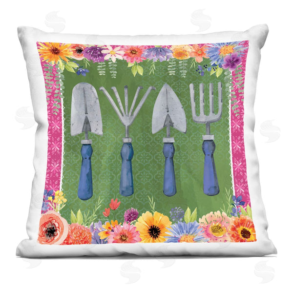 stupell industries Nicole DeCamp | Gardening Tools & Floral Border Printed Throw Pillow