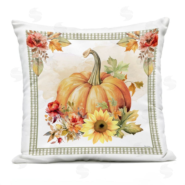 Stupell Industries Nicole DeCamp | Gingham Bordered Pumpkin Printed Throw Pillow