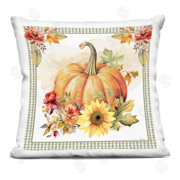 stupell industries Nicole DeCamp | Gingham Bordered Pumpkin Printed Throw Pillow