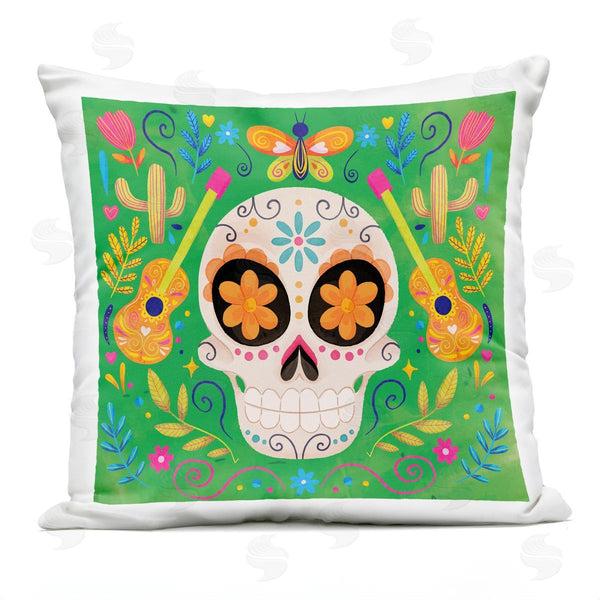 Stupell Industries Nicole DeCamp | Green Day Of Dead Patterned Skull Printed Throw Pillow