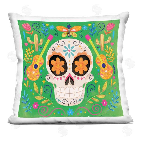 stupell industries Nicole DeCamp | Green Day Of Dead Patterned Skull Printed Throw Pillow