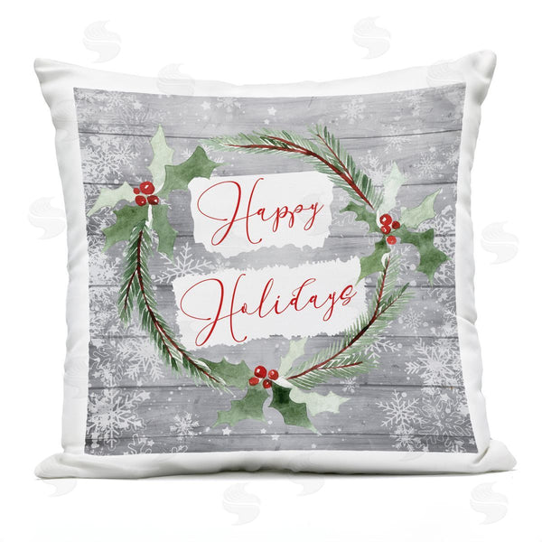 Stupell Industries Nicole DeCamp | Happy Holidays Winter Holly Wreath Printed Throw Pillow