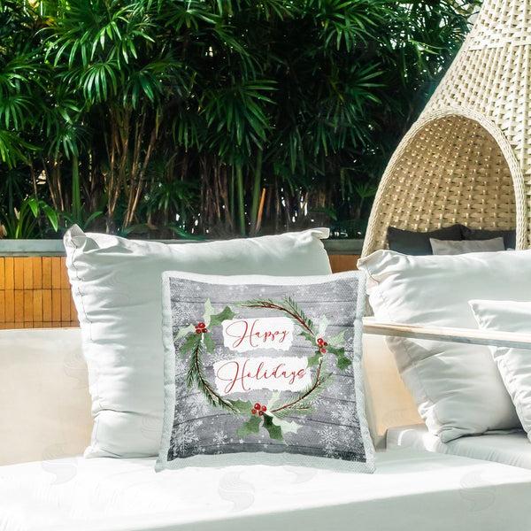 Stupell Industries Nicole DeCamp | Happy Holidays Winter Holly Wreath Printed Throw Pillow
