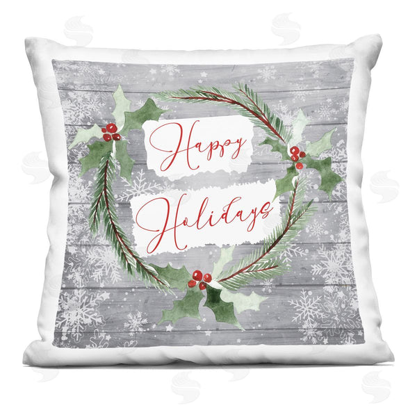 stupell industries Nicole DeCamp | Happy Holidays Winter Holly Wreath Printed Throw Pillow