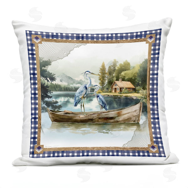 Stupell Industries Nicole DeCamp | Herons On Boat With Tartan Printed Throw Pillow