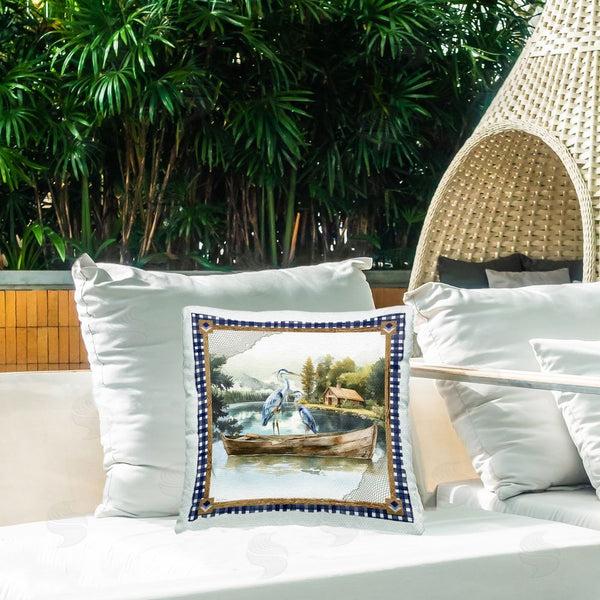 Stupell Industries Nicole DeCamp | Herons On Boat With Tartan Printed Throw Pillow