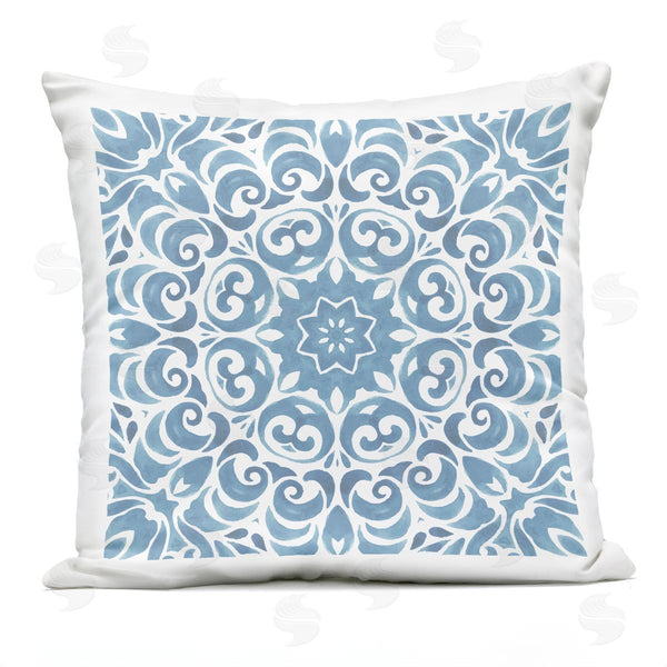 Stupell Industries Nicole DeCamp | Intricate Abstract Pattern Blue Floral Spiral Printed Throw Pillow