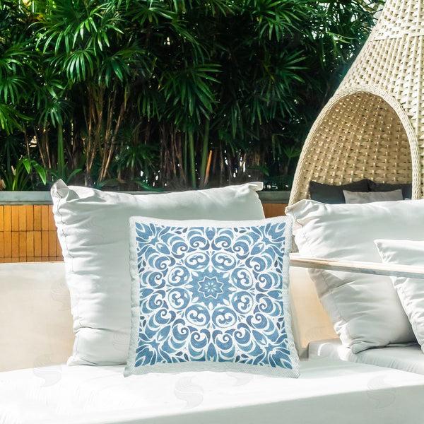 Stupell Industries Nicole DeCamp | Intricate Abstract Pattern Blue Floral Spiral Printed Throw Pillow