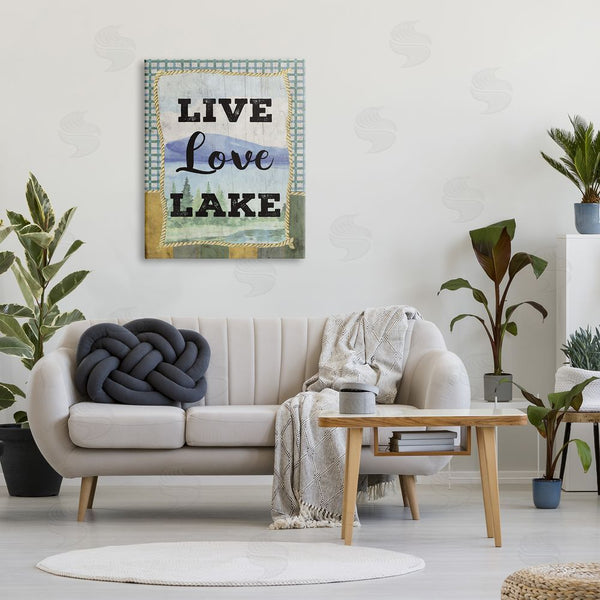Stupell Industries Nicole DeCamp | Live Love Lake Sentiments Charming Lake Mountain Range Wall Art