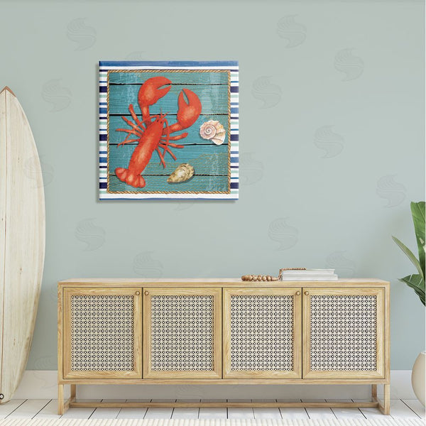 Stupell Industries Nicole DeCamp | Lobster & Shells Coastal Stripes Wall Art