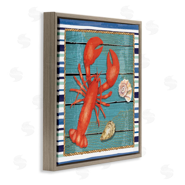 Stupell Industries Nicole DeCamp | Lobster & Shells Coastal Stripes Wall Art