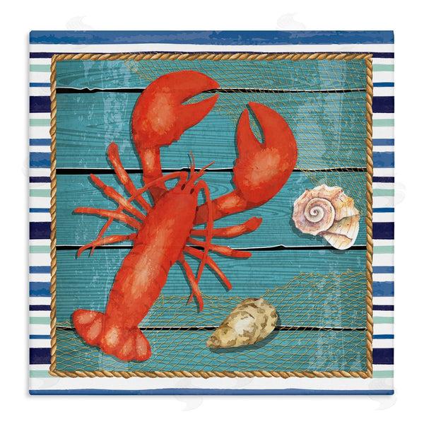 stupell industries Nicole DeCamp | Lobster & Shells Coastal Stripes Wall Art