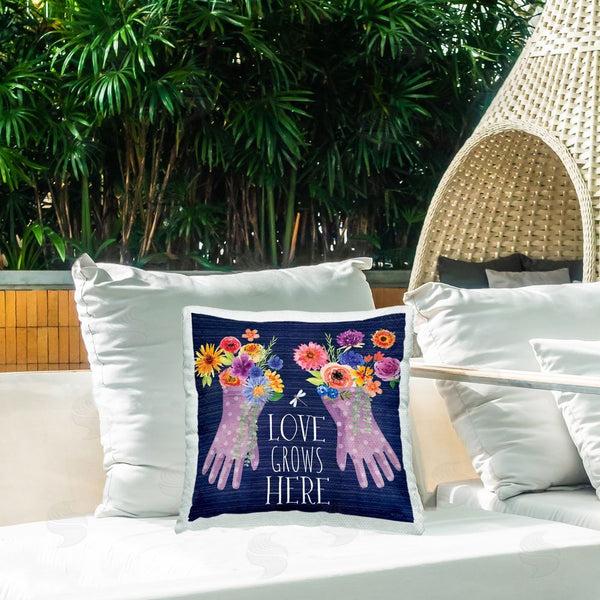 Stupell Industries Nicole DeCamp | Love Grows Here Gardening Gloves Printed Throw Pillow