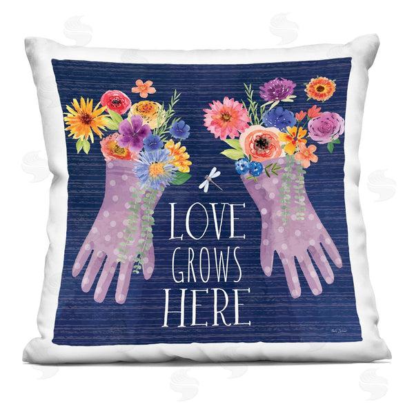 stupell industries Nicole DeCamp | Love Grows Here Gardening Gloves Printed Throw Pillow