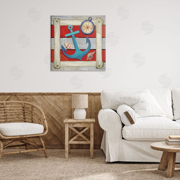 Stupell Industries Nicole DeCamp | Maritime Anchor Compass Stripes Wall Art