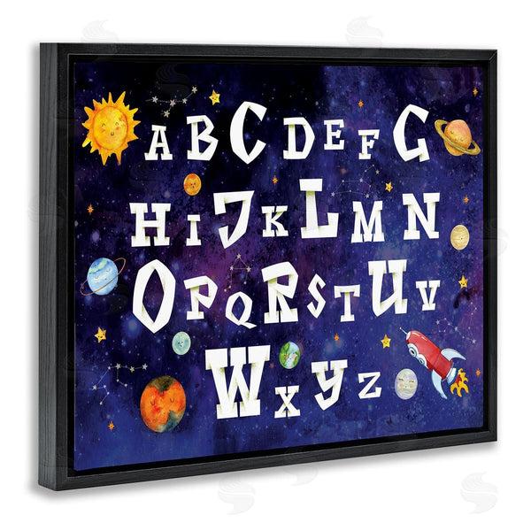Stupell Industries Nicole DeCamp | Milky Way Galaxy Alphabet Letter Chart Rocketship Planets Wall Art
