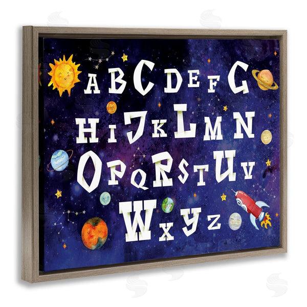 Stupell Industries Nicole DeCamp | Milky Way Galaxy Alphabet Letter Chart Rocketship Planets Wall Art