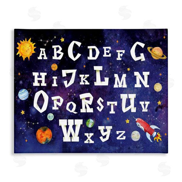 stupell industries Nicole DeCamp | Milky way Galaxy Alphabet Letter Chart Rocketship Planets Wall Art