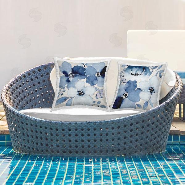 Stupell Industries Nicole DeCamp | Modern Blue Blossom Petals Printed Throw Pillow Set