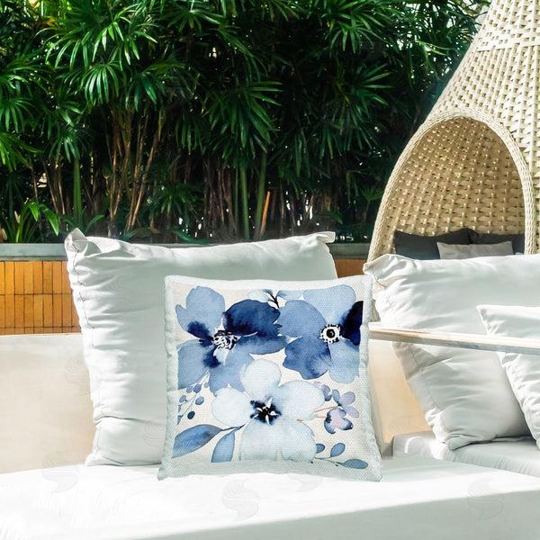 Stupell Industries Nicole DeCamp | Modern Blue Flower Blossoms Printed Throw Pillow