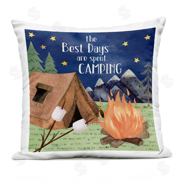 Stupell Industries Nicole DeCamp | Mountainside Camping Landscape Roasting Marshmallows Scene Printed Throw Pillow