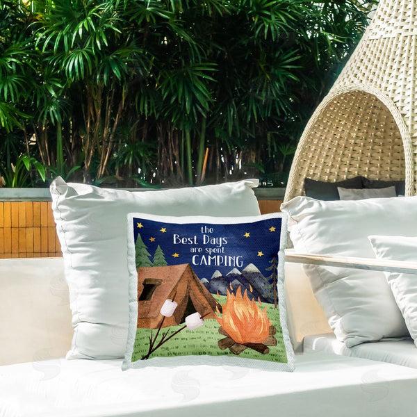 Stupell Industries Nicole DeCamp | Mountainside Camping Landscape Roasting Marshmallows Scene Printed Throw Pillow