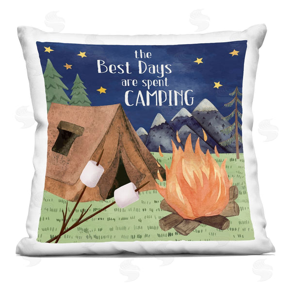 stupell industries Nicole DeCamp | Mountainside Camping Landscape Roasting Marshmallows Scene Printed Throw Pillow