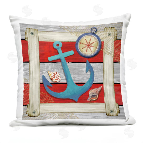 Stupell Industries Nicole DeCamp | Nautical Anchor Boating Compass Printed Throw Pillow