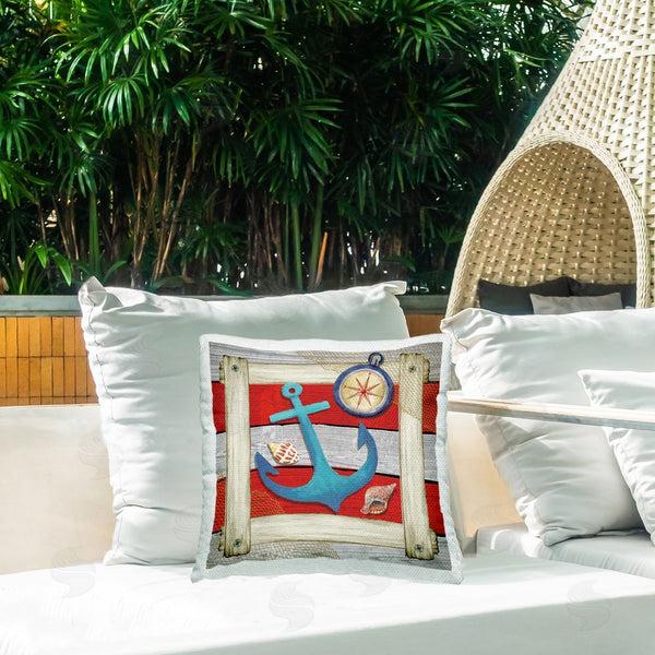 Stupell Industries Nicole DeCamp | Nautical Anchor Boating Compass Printed Throw Pillow