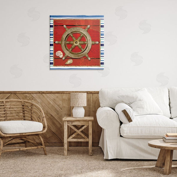 Stupell Industries Nicole DeCamp | Nautical Boat Helm Striped Maritime Wall Art