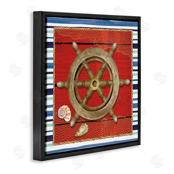 Stupell Industries Nicole DeCamp | Nautical Boat Helm Striped Maritime Wall Art