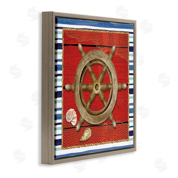 Stupell Industries Nicole DeCamp | Nautical Boat Helm Striped Maritime Wall Art
