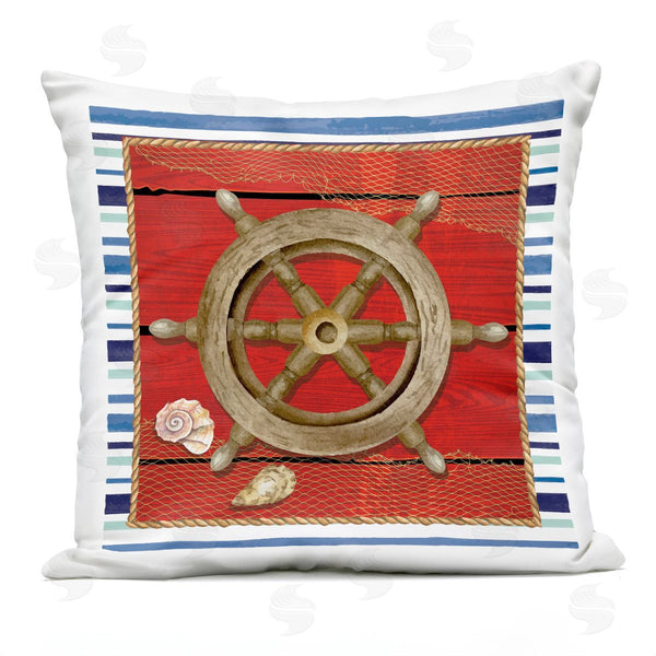 Stupell Industries Nicole DeCamp | Nautical Helm Marine Life Boat Printed Throw Pillow