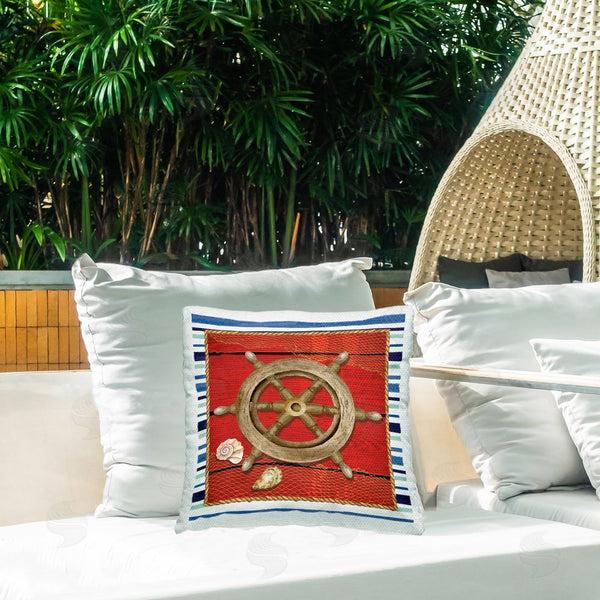 Stupell Industries Nicole DeCamp | Nautical Helm Marine Life Boat Printed Throw Pillow