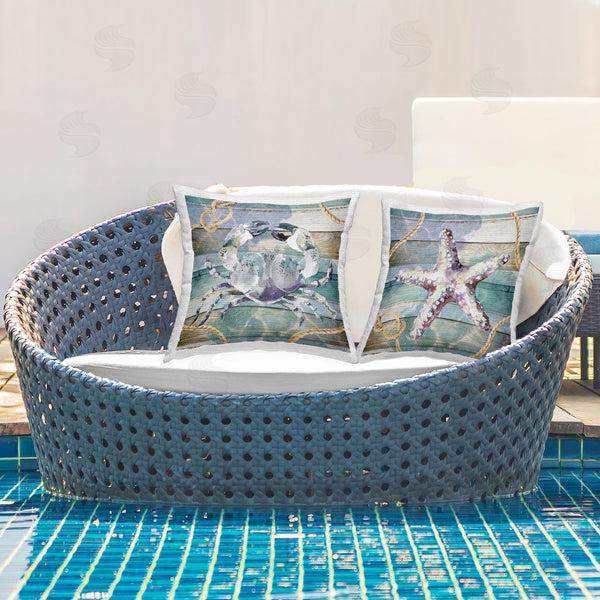 Stupell Industries Nicole DeCamp | Nautical Sea Life Stripes Printed Throw Pillow Set