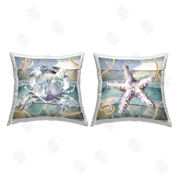 stupell industries Nicole DeCamp | Nautical Sea Life Stripes Printed Throw Pillow Set