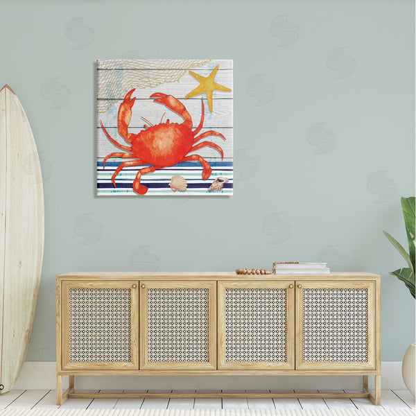 Stupell Industries Nicole DeCamp | Nautical Striped Red Crab Sea Life Wall Art