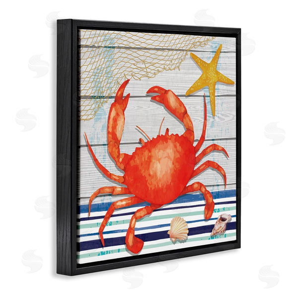 Stupell Industries Nicole DeCamp | Nautical Striped Red Crab Sea Life Wall Art