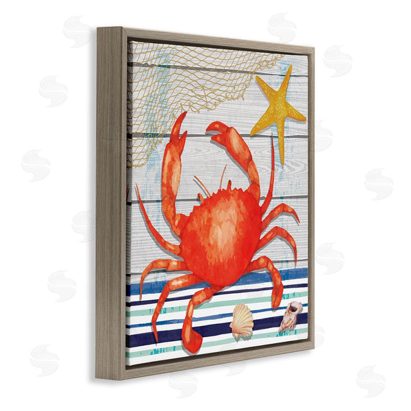 Stupell Industries Nicole DeCamp | Nautical Striped Red Crab Sea Life Wall Art