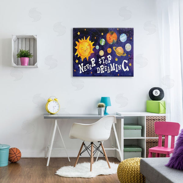 Stupell Industries Nicole DeCamp | Never Stop Dreaming Sentiments Happy Face Solar System Wall Art