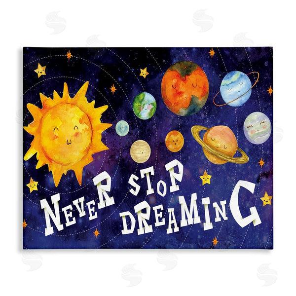 stupell industries Nicole DeCamp | Never Stop Dreaming Sentiments Happy Face Solar System Wall Art