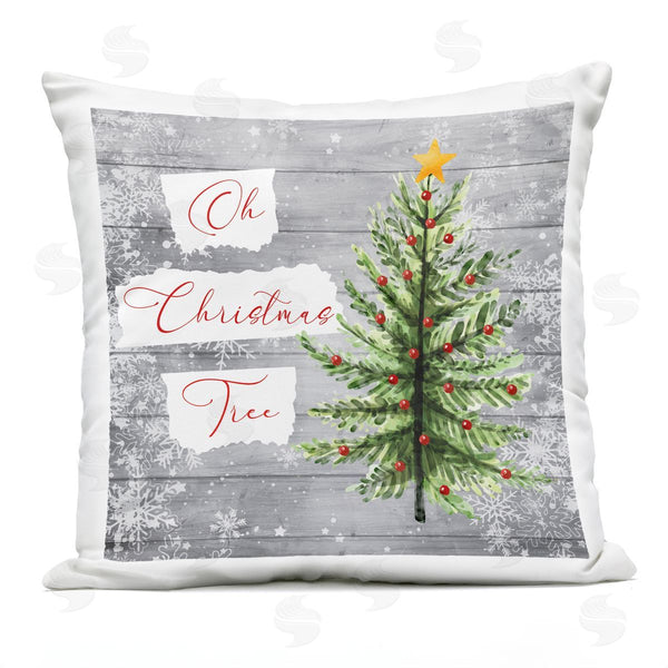 Stupell Industries Nicole DeCamp | Oh Christmas Tree Winter Snowflakes Printed Throw Pillow