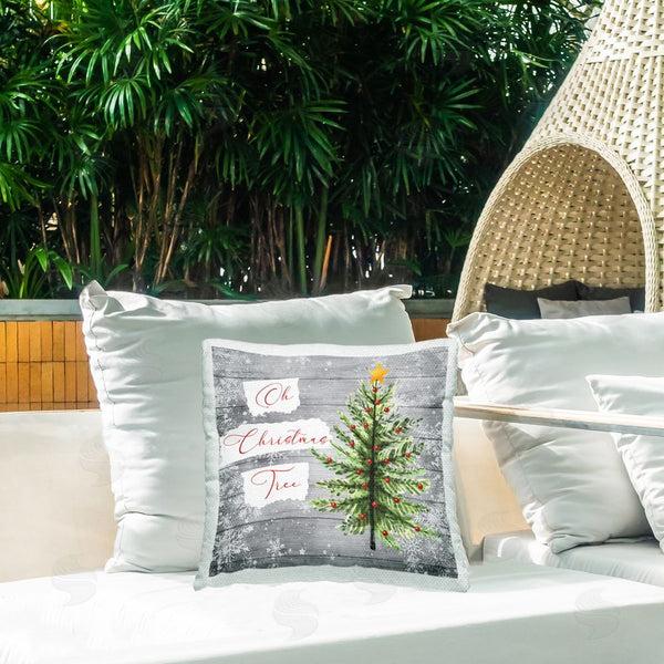 Stupell Industries Nicole DeCamp | Oh Christmas Tree Winter Snowflakes Printed Throw Pillow