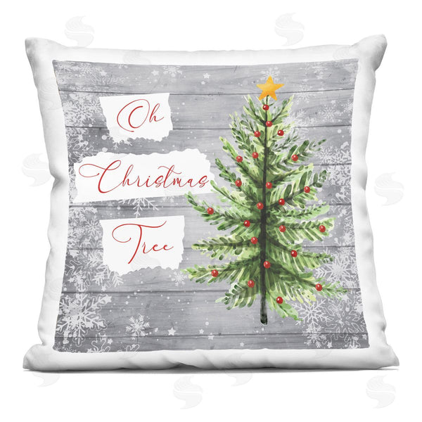 stupell industries Nicole DeCamp | Oh Christmas Tree Winter Snowflakes Printed Throw Pillow