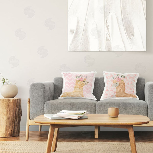Stupell Industries Nicole DeCamp | Pastel Patterned Alpaca Pink Floral Crown Printed Throw Pillow Set