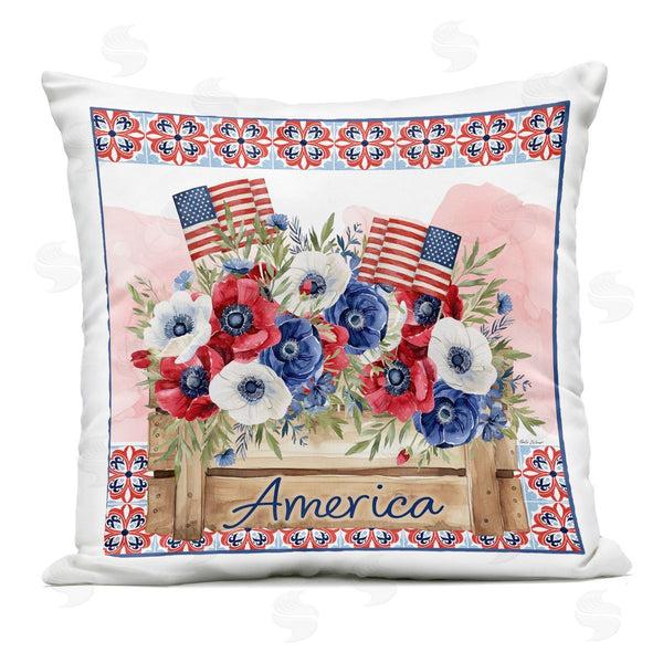 Stupell Industries Nicole DeCamp | Patriotic America Flower Box Printed Throw Pillow